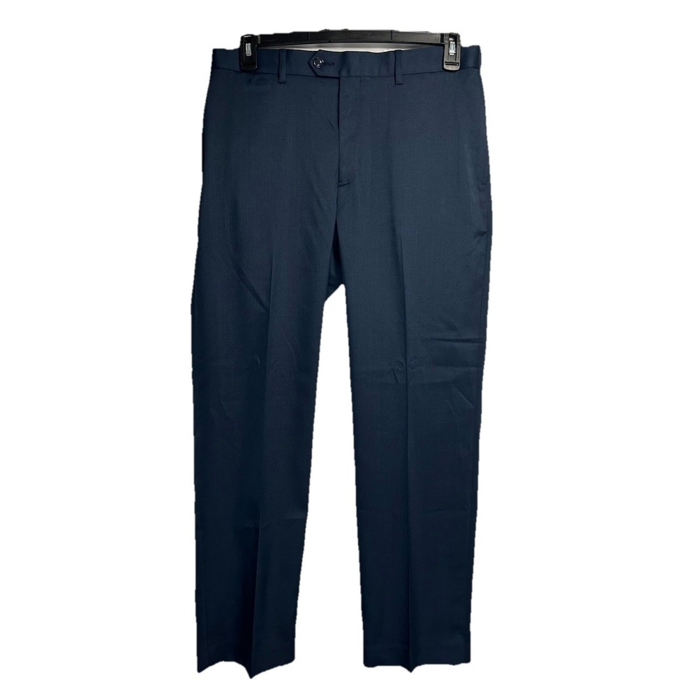 New Savane Stretch Flat Front Dress Pants Men's 32x30 Navy Performance No Iron
